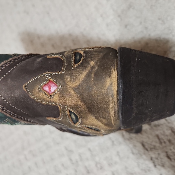 Laredo Miss Kate Brown & Teal Leather Floral Western Cowboy Boots Size 8 - Picture 13 of 16